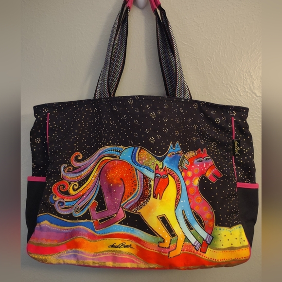 Laurel Burch Large Canvas Shoulder Tote Bag -  Caballos de Colores Design - Picture 2 of 13